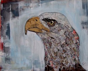 roofvogel-mixed media- moderne kunst-papier kunst